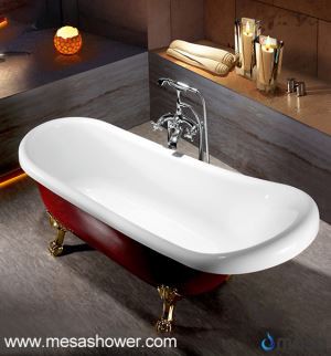 Oval Kló-Foot Slipper Acryl Baðkar, Rauður, 67 ''